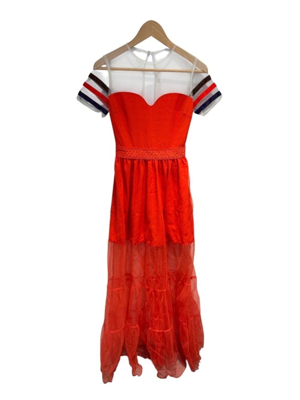 BY EGREIS orangey/red partially sheer maxi dress - size xs